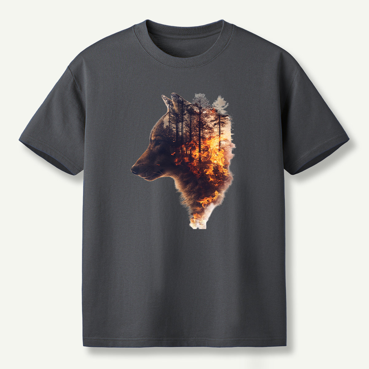 Wolf Forest Fire Double Exposure T-Shirt