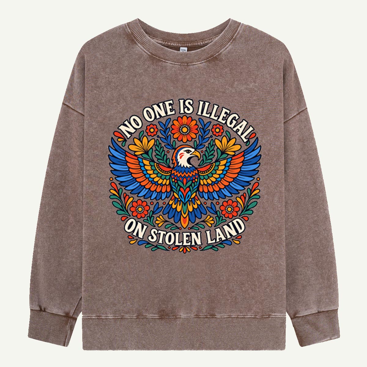No One Is Illegal On Stolen Land Eagle Graphic Washed Sweatshirts