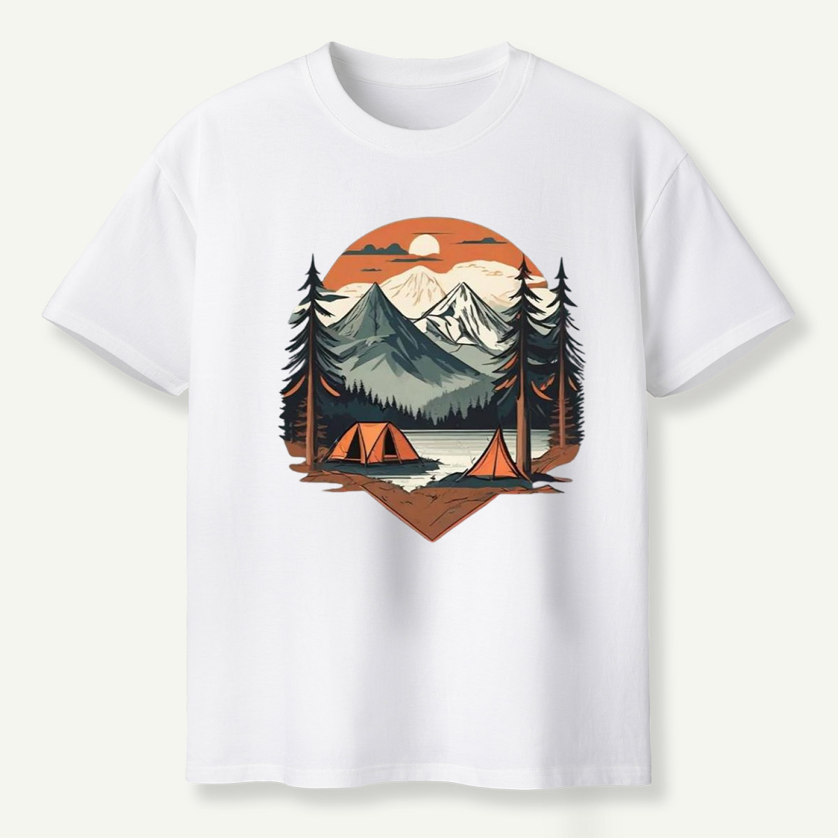 Sunset Mountain Lake Pine Forest Camping T-Shirt