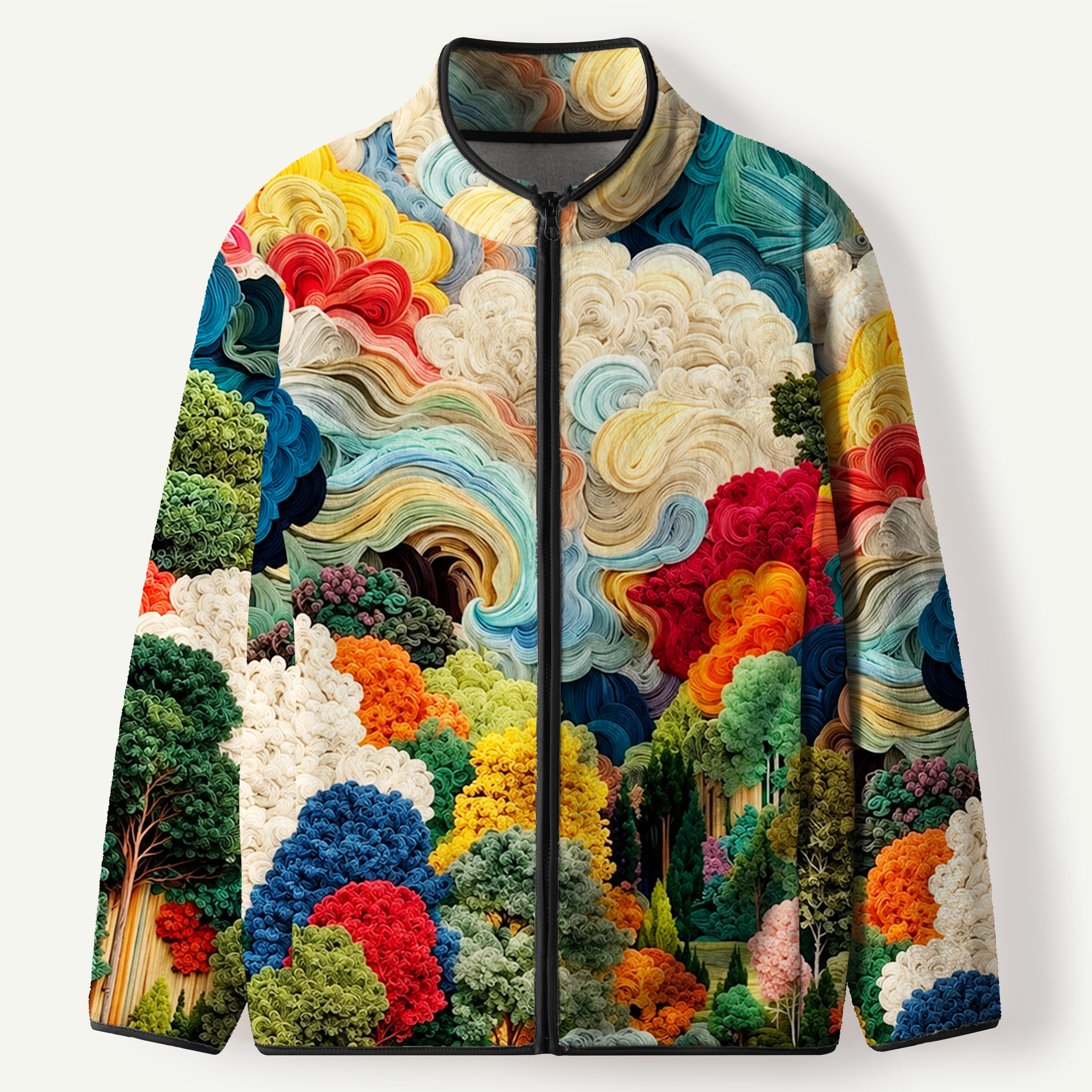 Dreamy Colorful Cloud Forest Men's Flannel Zip Front Cardigan