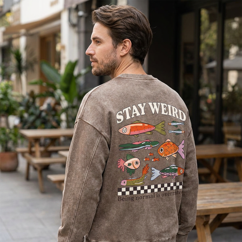 Stay Weird, Fish School Washed Sweatshirts
