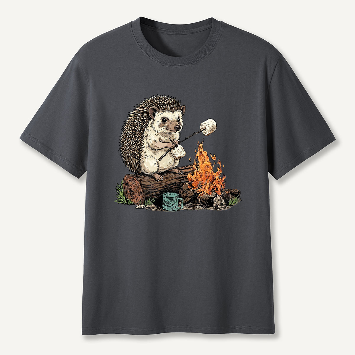 Hedgehog Roasting Marshmallow Campfire T-Shirt