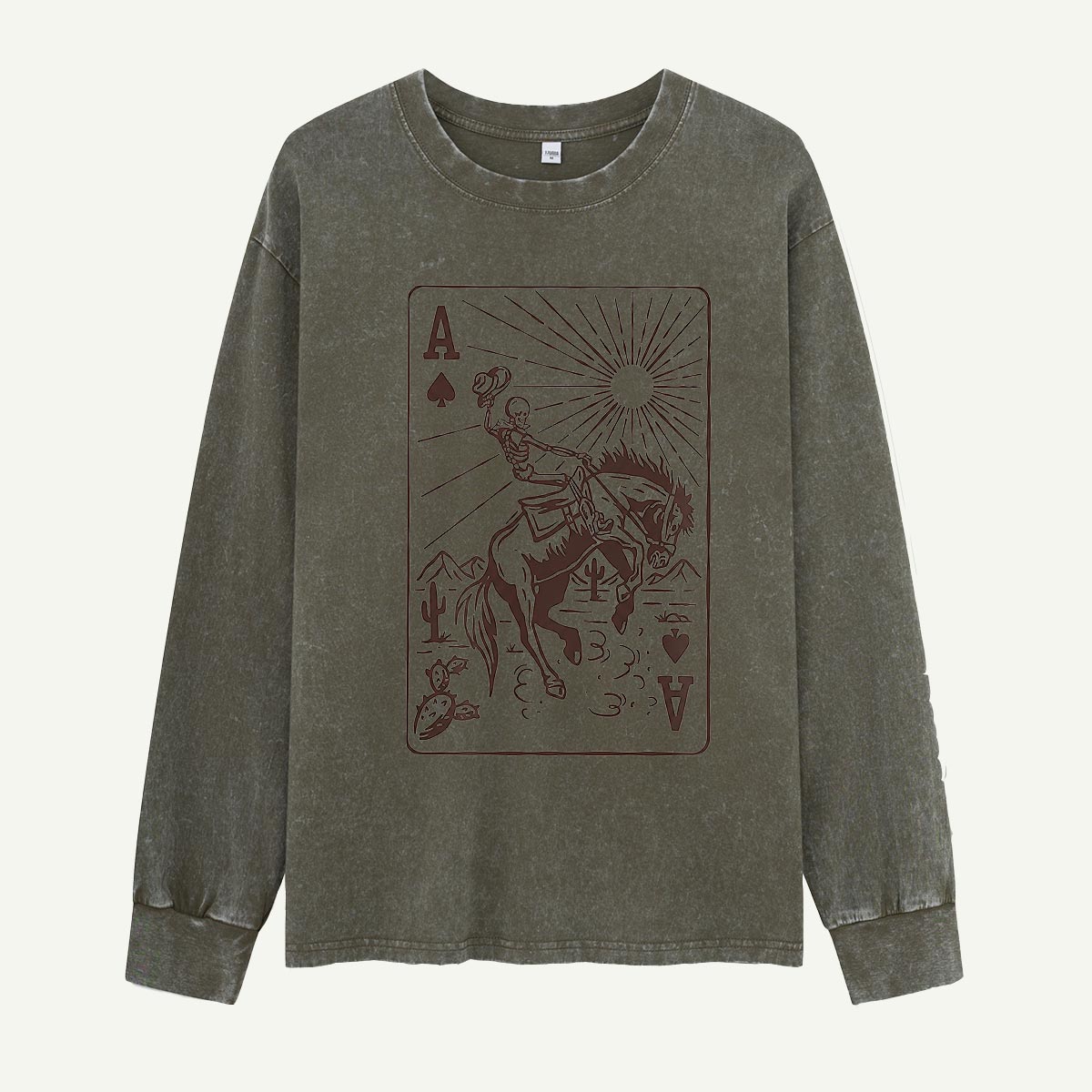 Ace of Spades Skeleton Cowboy Washed Long Sleeves