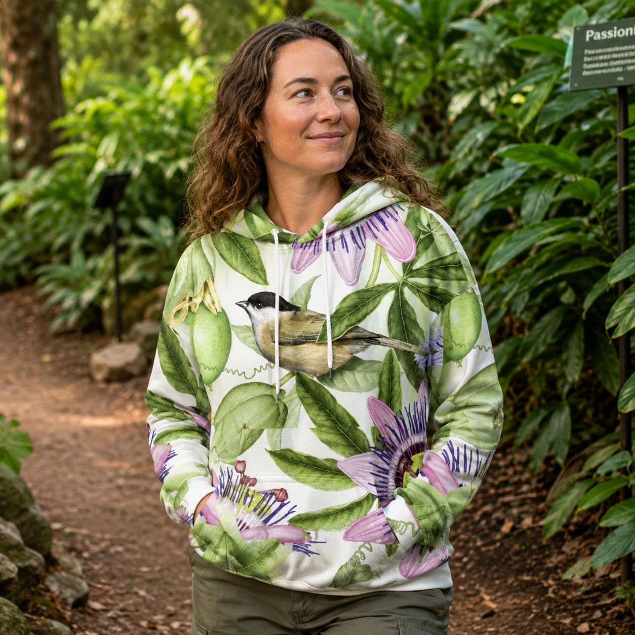 L Erbolario Bird Garden Botanical Collage All-over Printed Hoodie