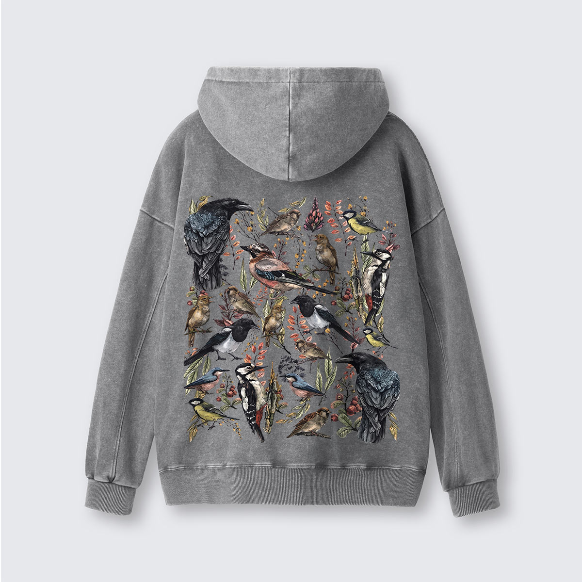 Vintage Wild Birds Botanical  Washed Hoodie