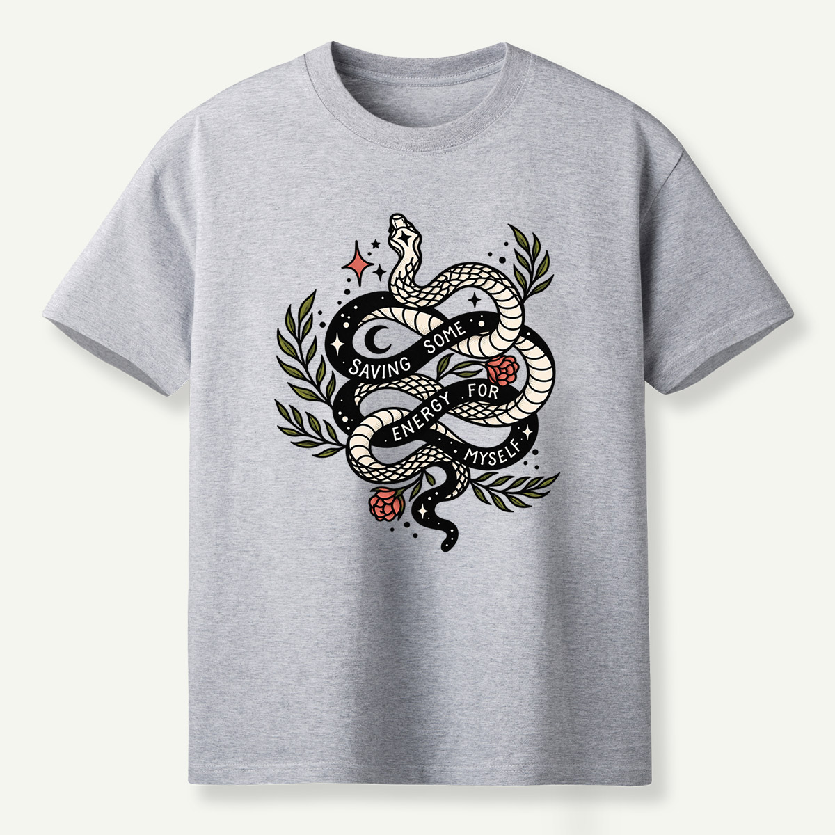 Saving Some Energy For Myself Snake Rose Celestial Design T-Shirt