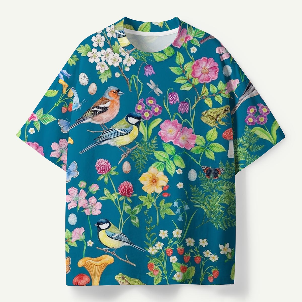Floral Birds Botanical Nature Print Eco All-Over Print T-Shirt