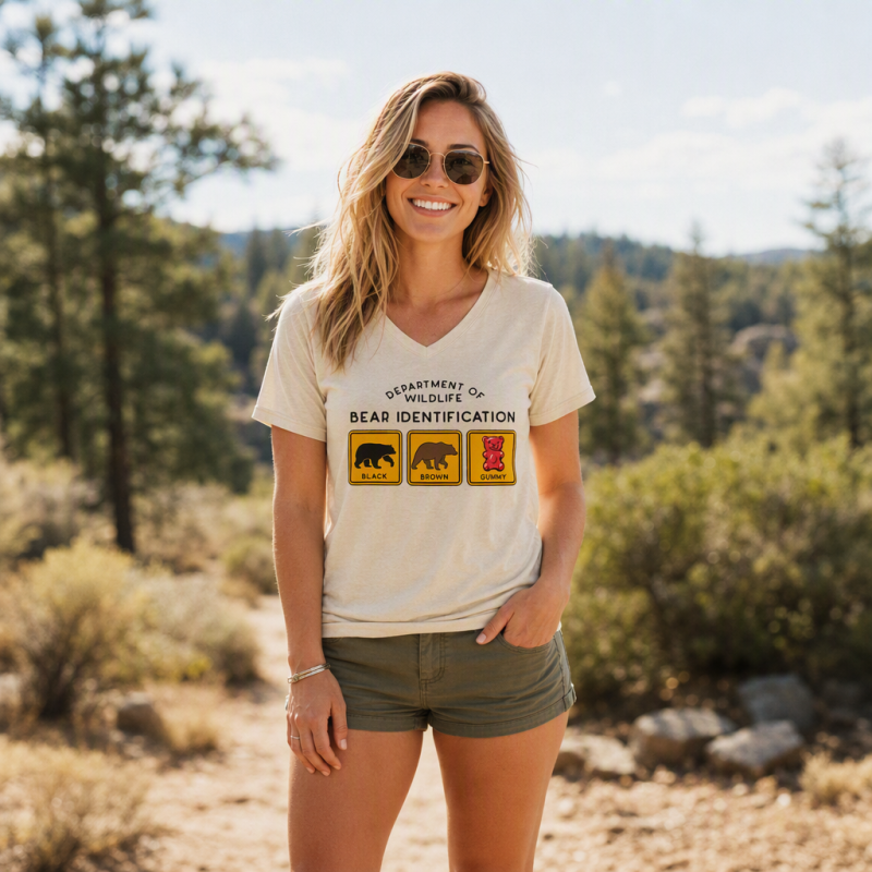 Bear Tee Cotton Classic V-neck T-Shirt