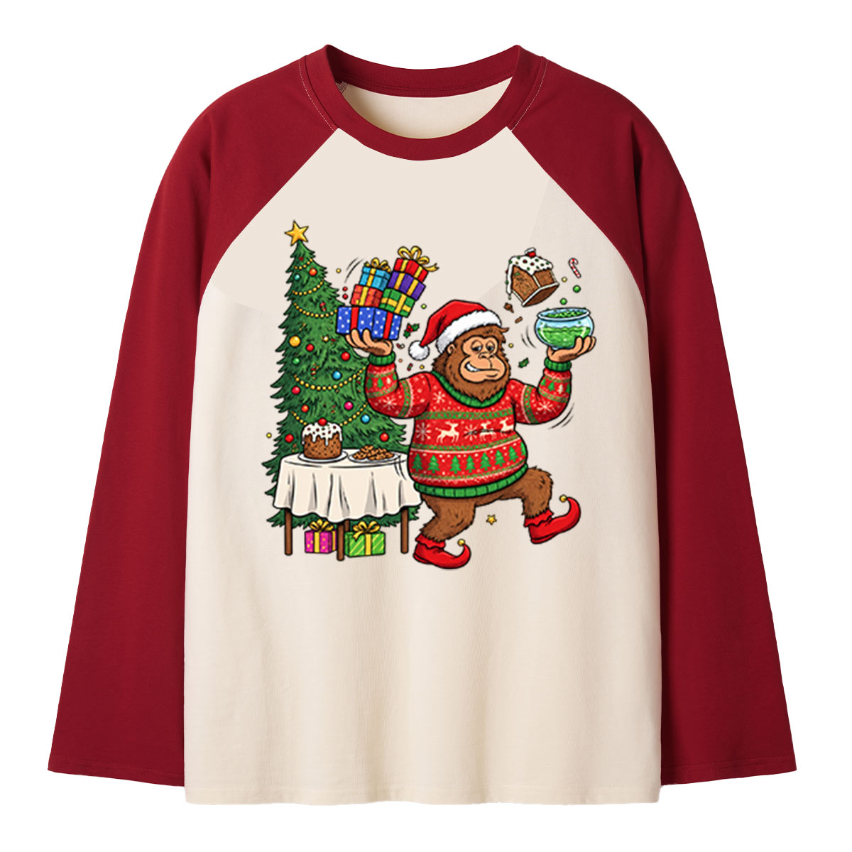Christmas Bigfoot Festive Sweater And Sweet Treats Raglan Long Sleeves