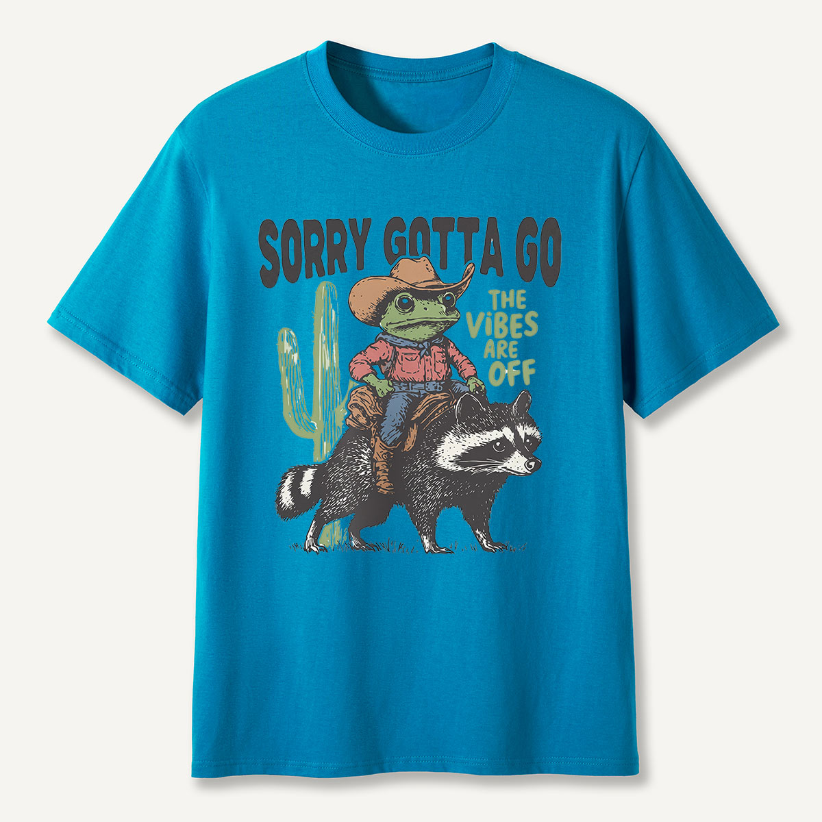 Sorry Gotta Go Cowboy Frog Riding Raccoon T-Shirt