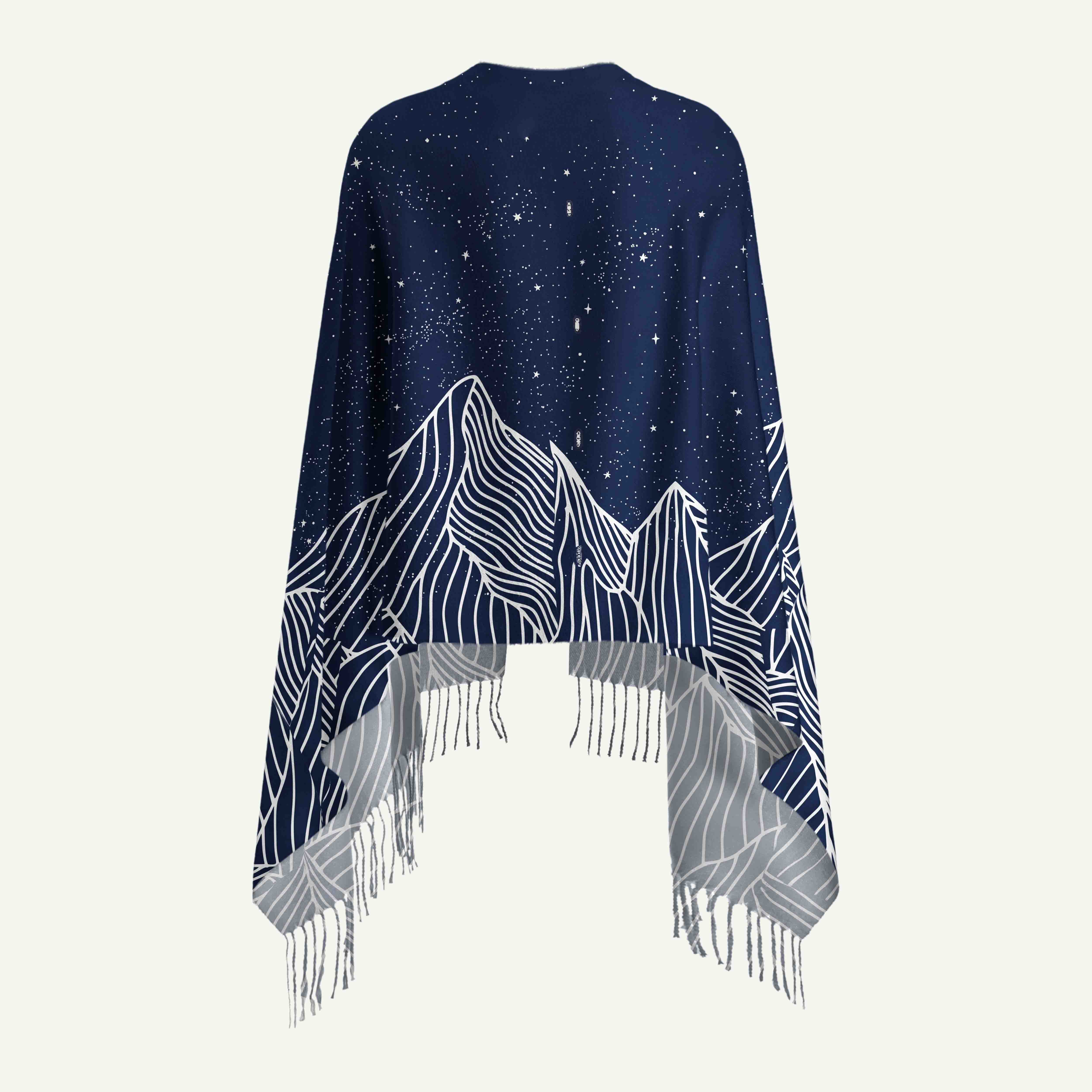 Alpine Etching Long Cashmere Scarf with Tassels