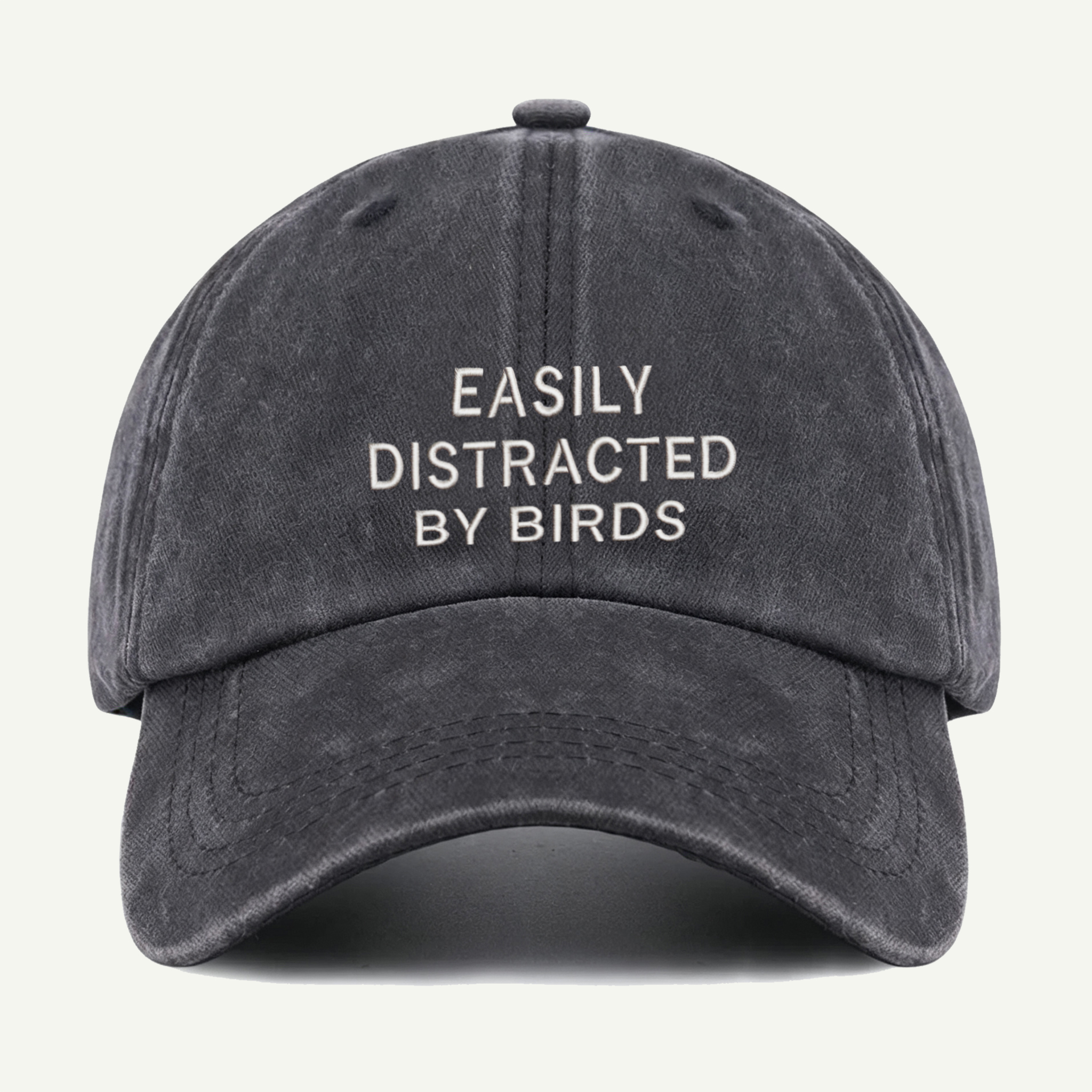 Easily Distracted By Birds Washed Embroidered Hat