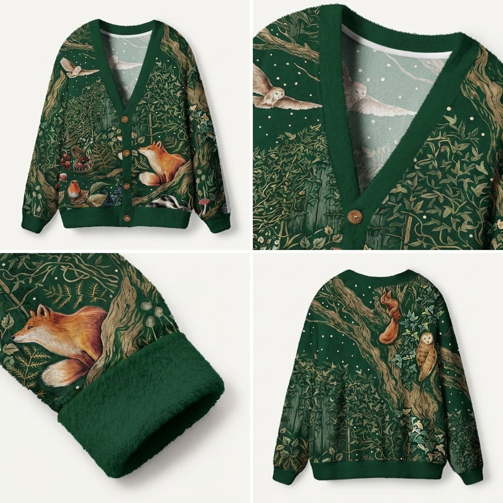 Woodland Tapestry Animal Premium Ugly Cardigan Sweaters