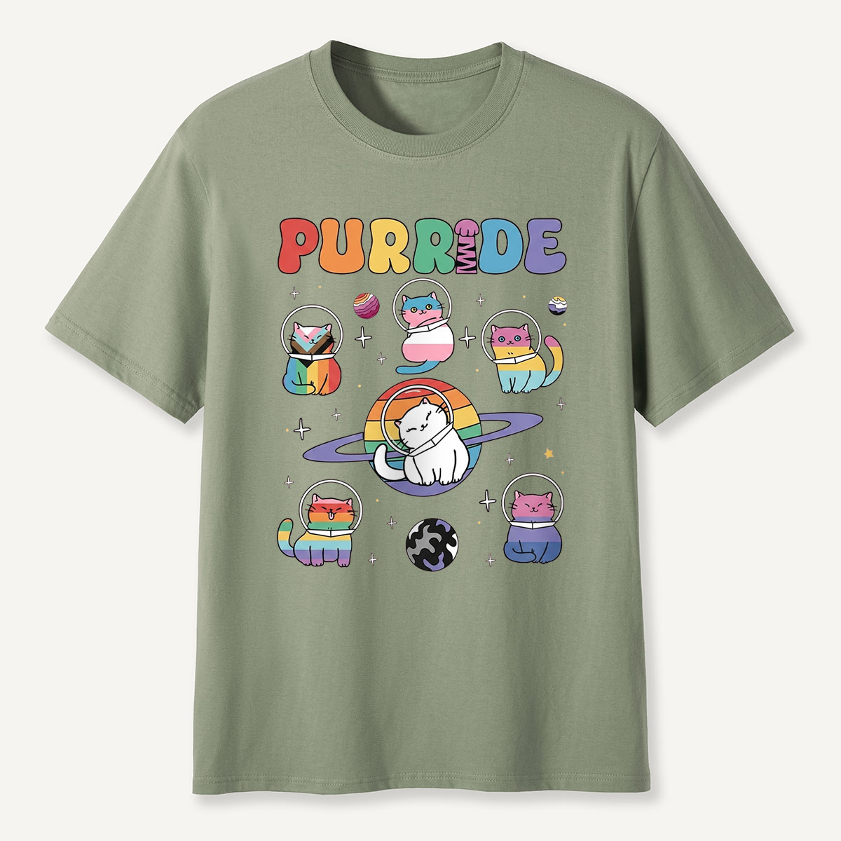 Purride Space Cats Rainbow T-Shirt