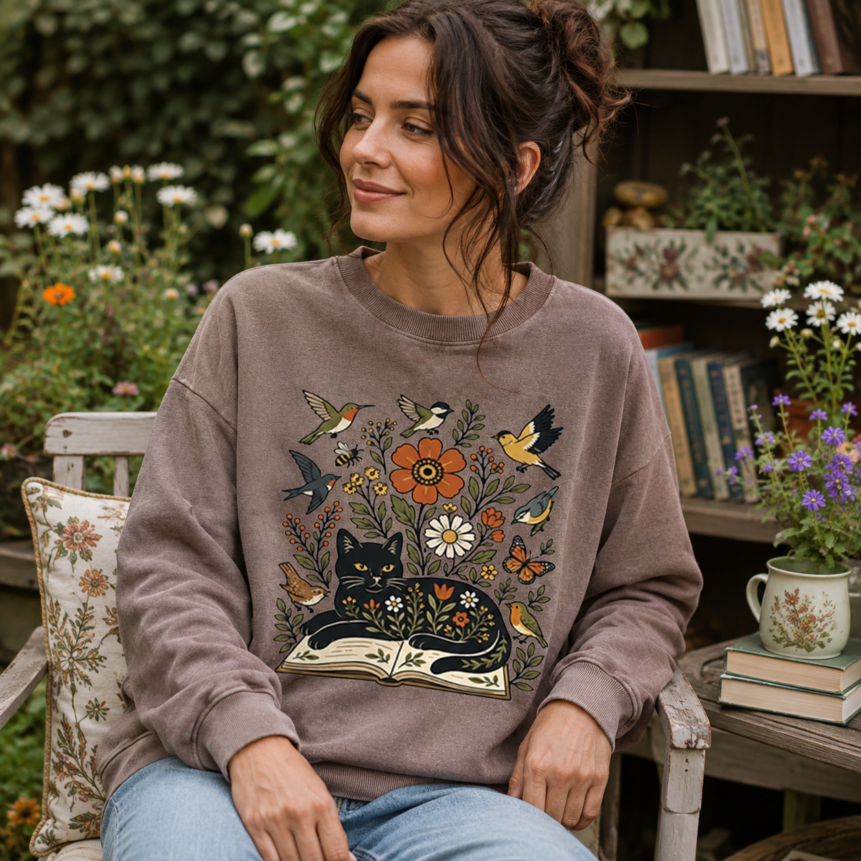 The Cat Who Read the Garden Washed Sweatshirts