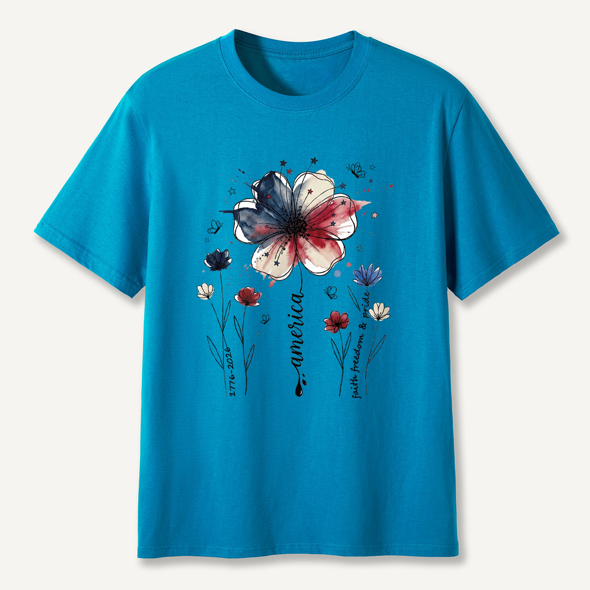 America 1776‑2026 Floral Independence Day T-Shirt