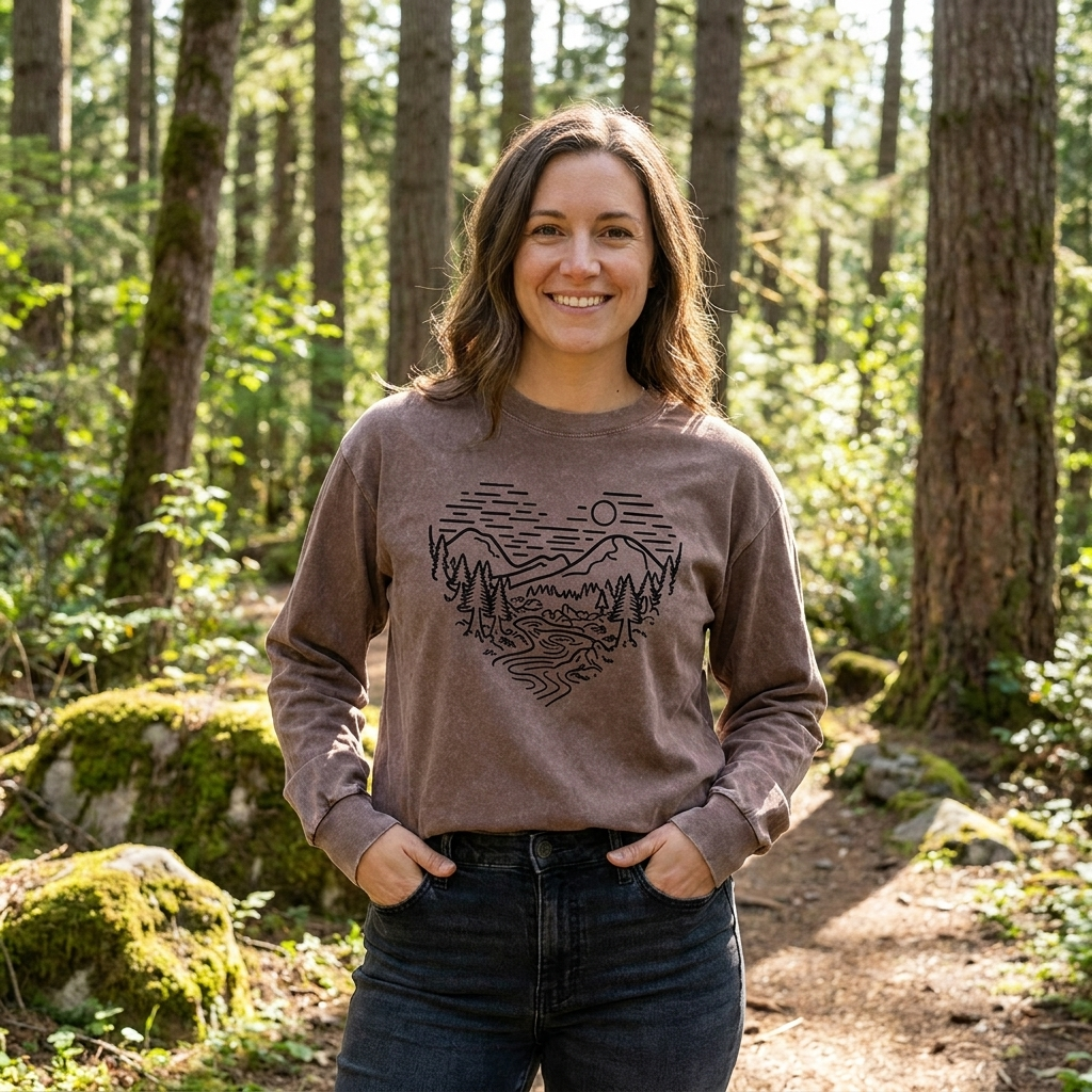Follow the River to the Mountains Washed Long Sleeves