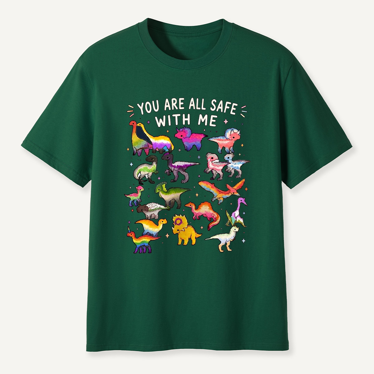 You Are Safe With Me Rainbow Dinosaur T-Shirt