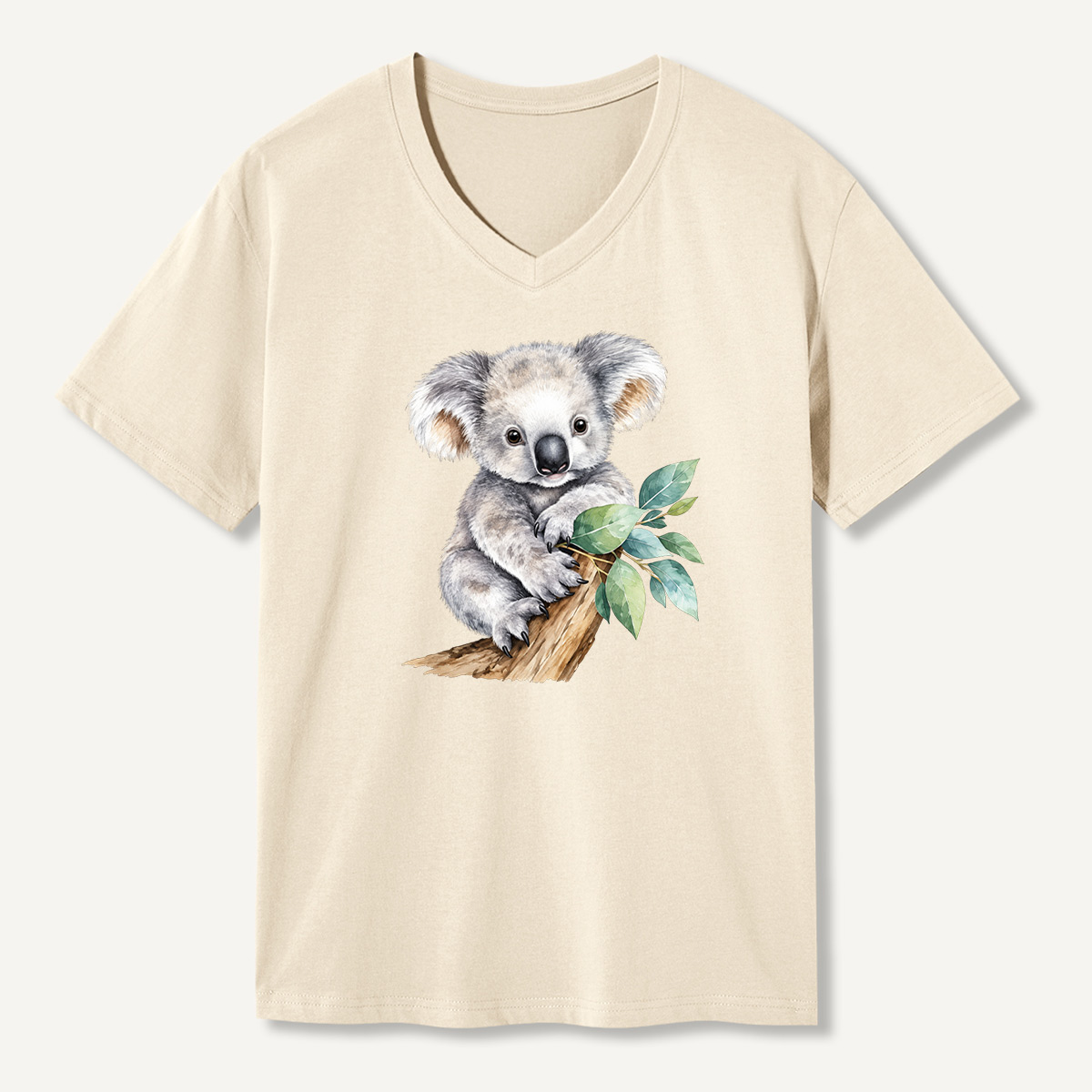 Koala On Branch Watercolor Portrait V-neck T-Shirt