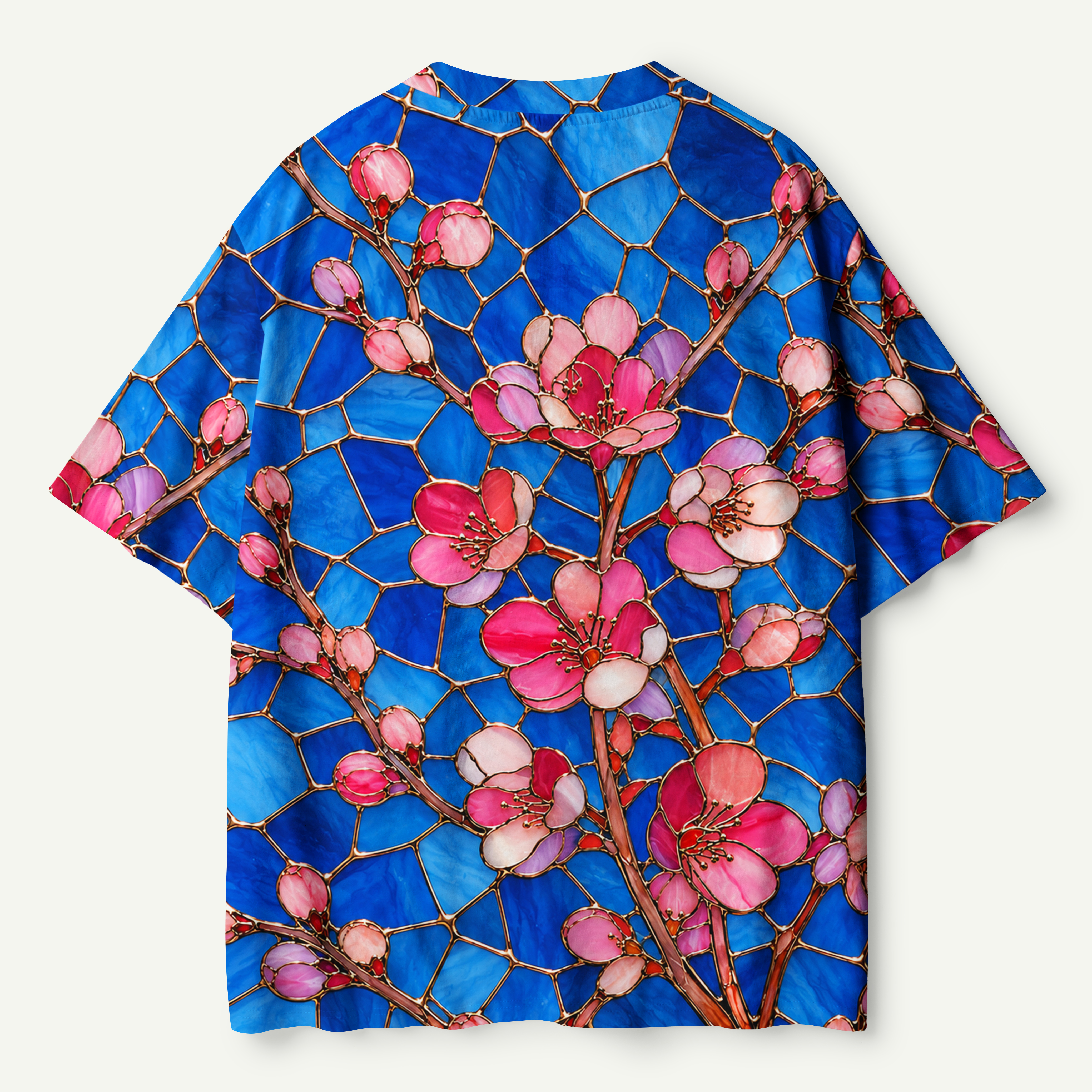 Pink Blossoms On Sapphire Mosaic Premium Pure Cotton Tee