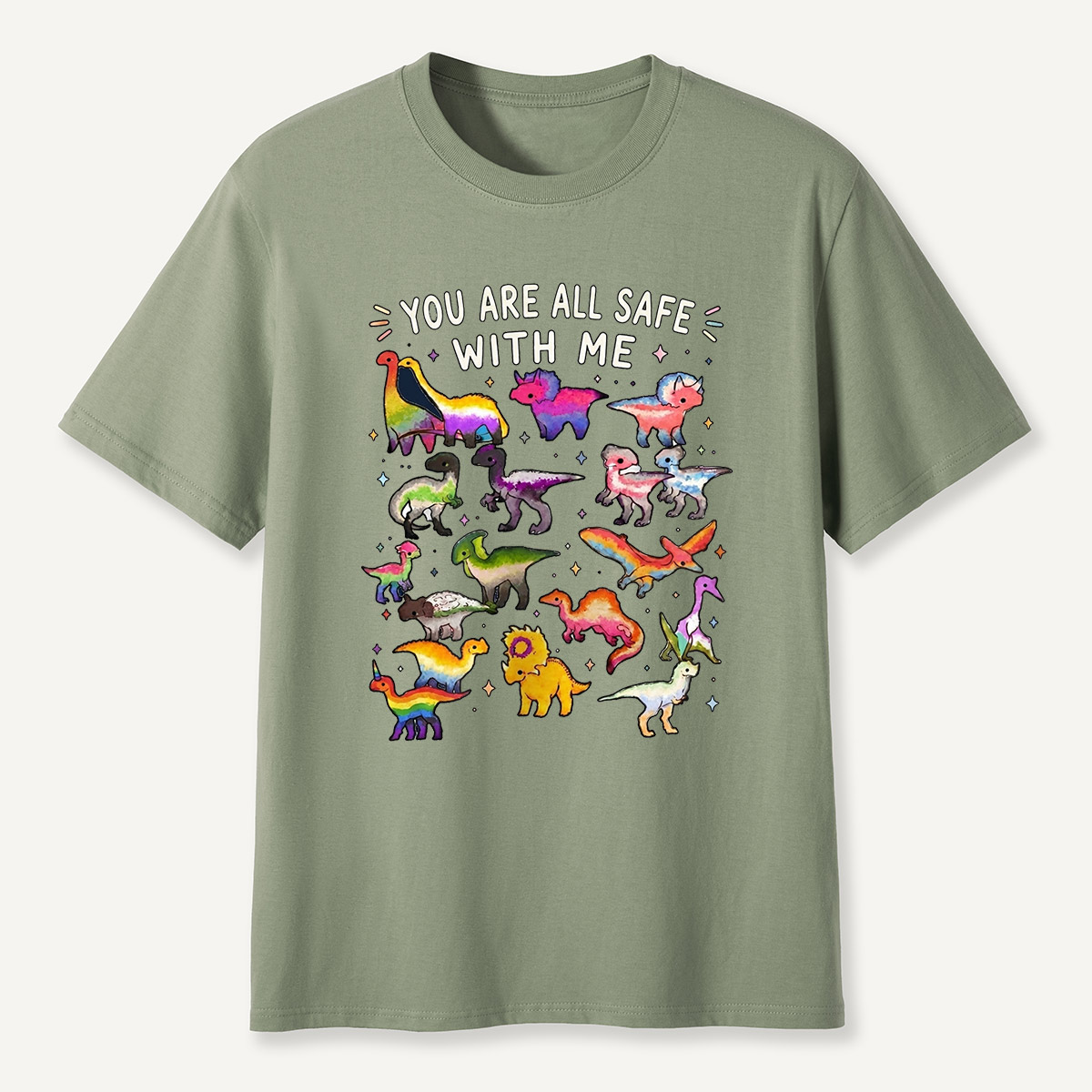 You Are Safe With Me Rainbow Dinosaur T-Shirt