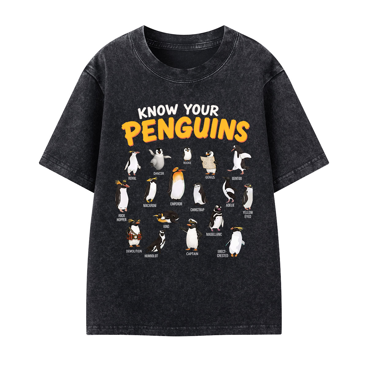 Know Your Penguins Penguin Species Kids Washed T-Shirt