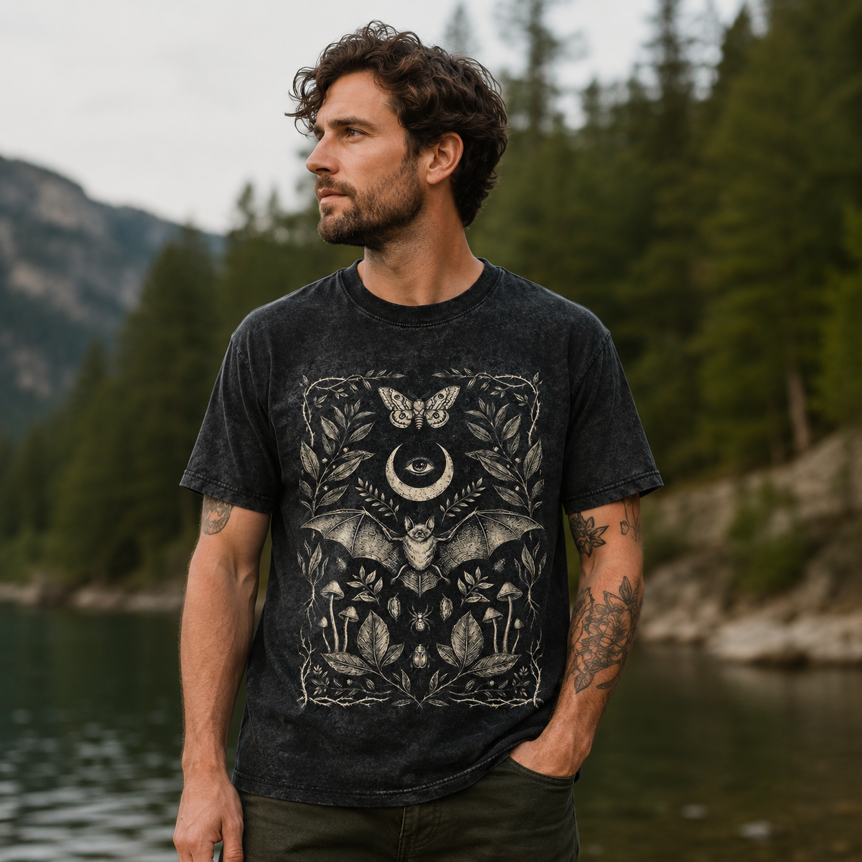  Moonlit Bat Botanica Washed T-Shirt