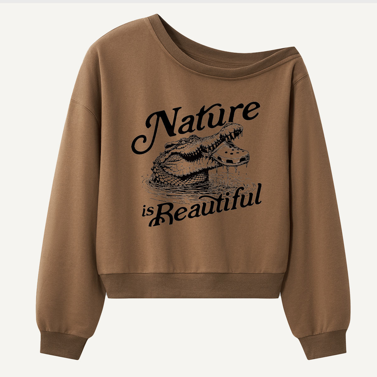 Nature Is Beautiful Smiling Crocodile Women Off Shoulder Sweatshirt