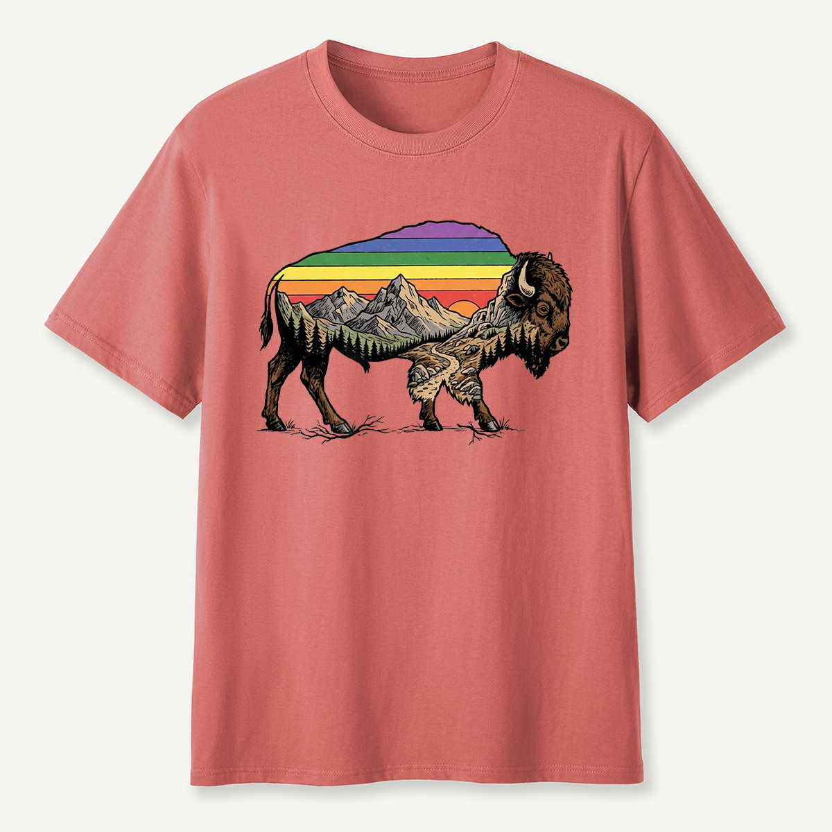 Mountain Sunset Bison Silhouette T-Shirt