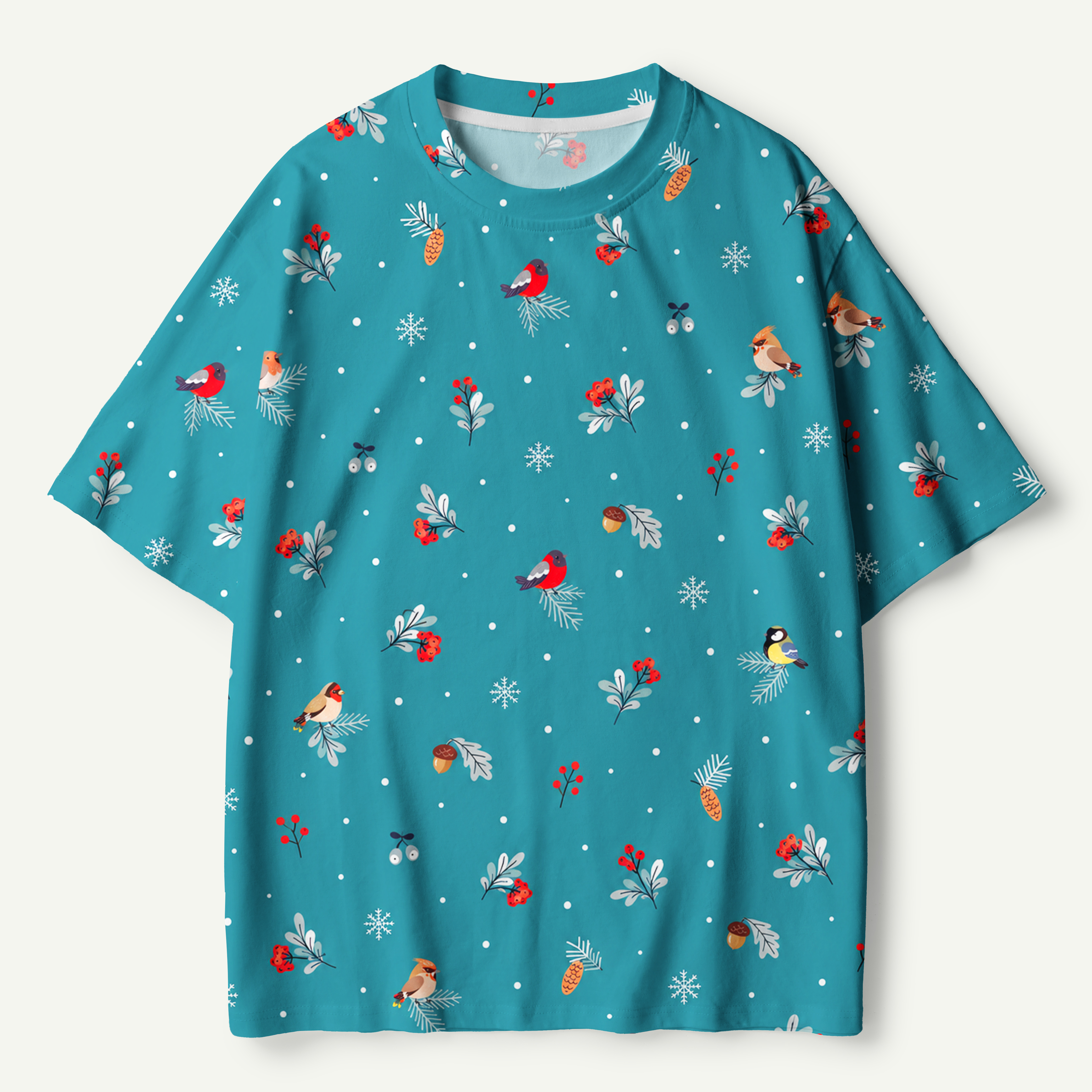 Winter Songbirds Red Berry Snow Scatter Premium Pure Cotton Tee