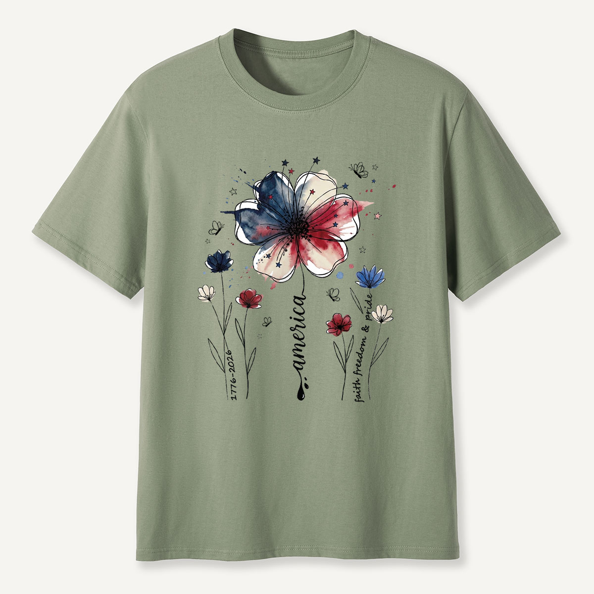 America 1776‑2026 Floral Independence Day T-Shirt