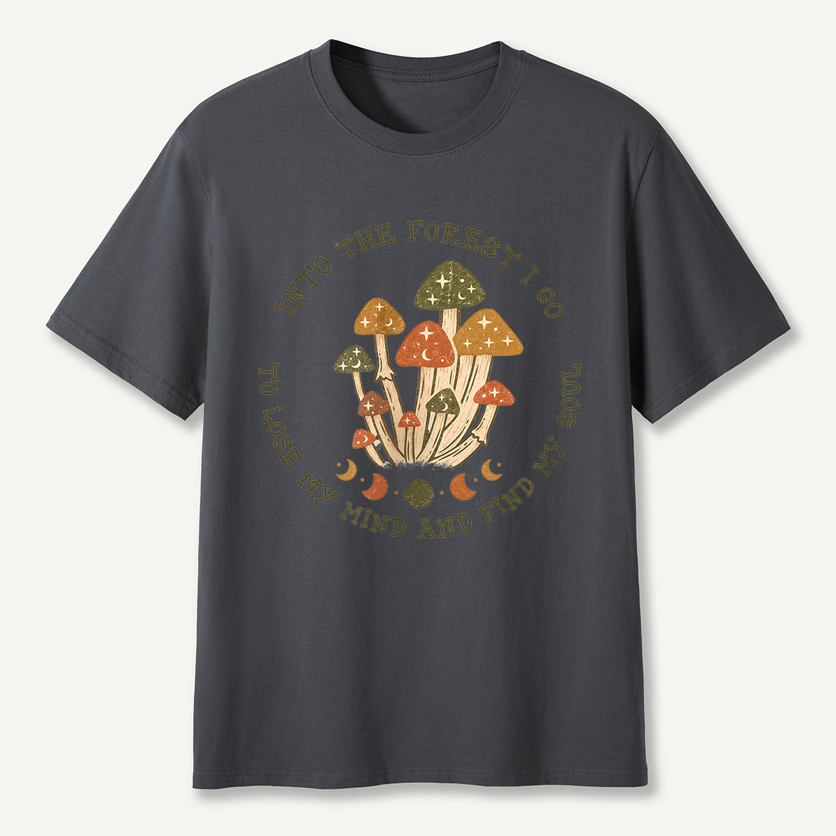 Into the Forest I Go Mushroom Moon Phases T-Shirt