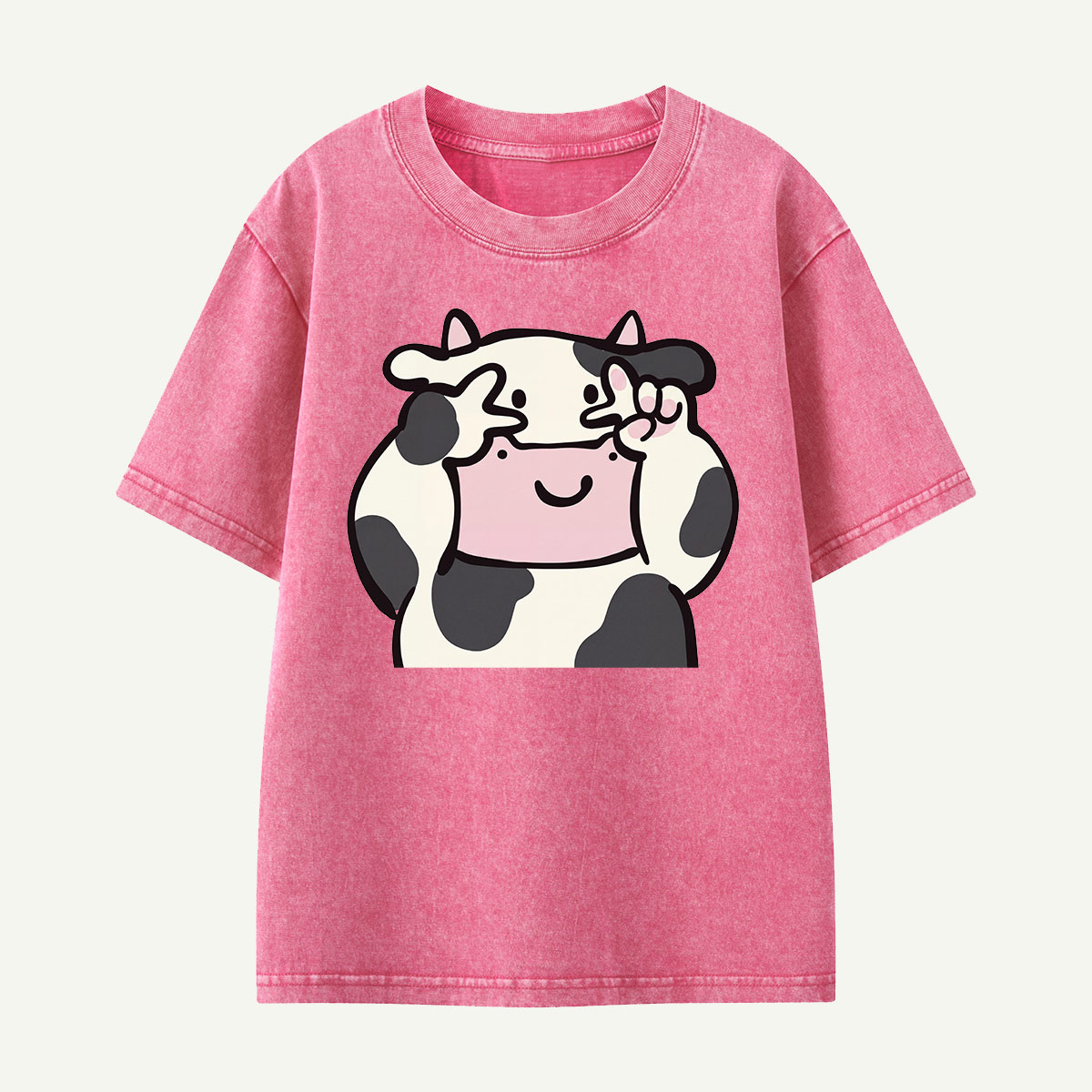 Peekaboo Cow Cute Cartoon Kids Washed T-Shirt