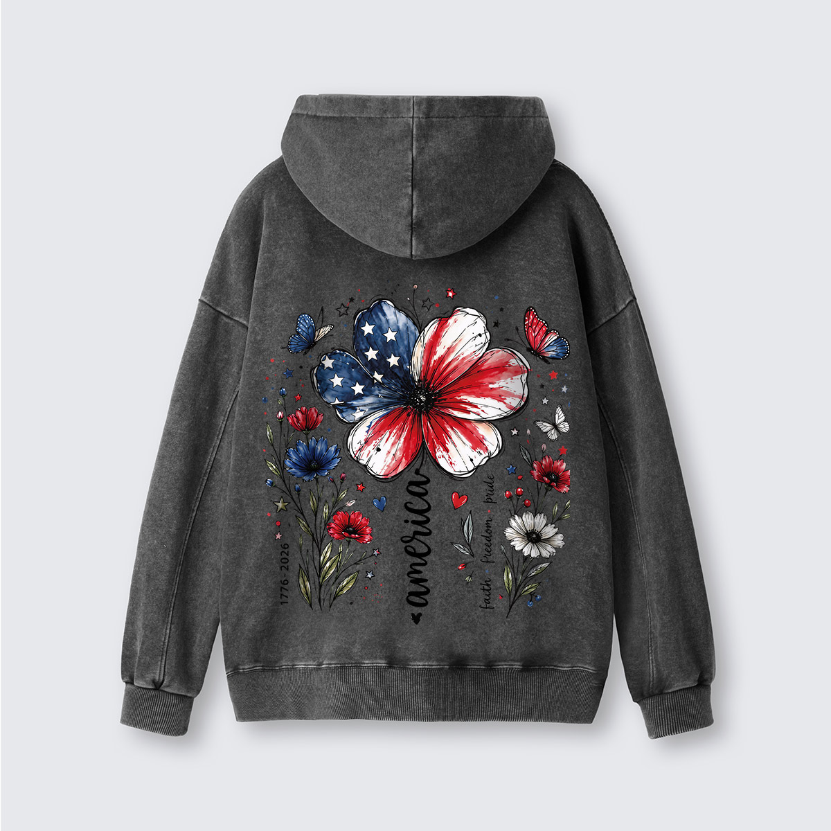 USA 250th Anniversary Floral Washed Hoodie