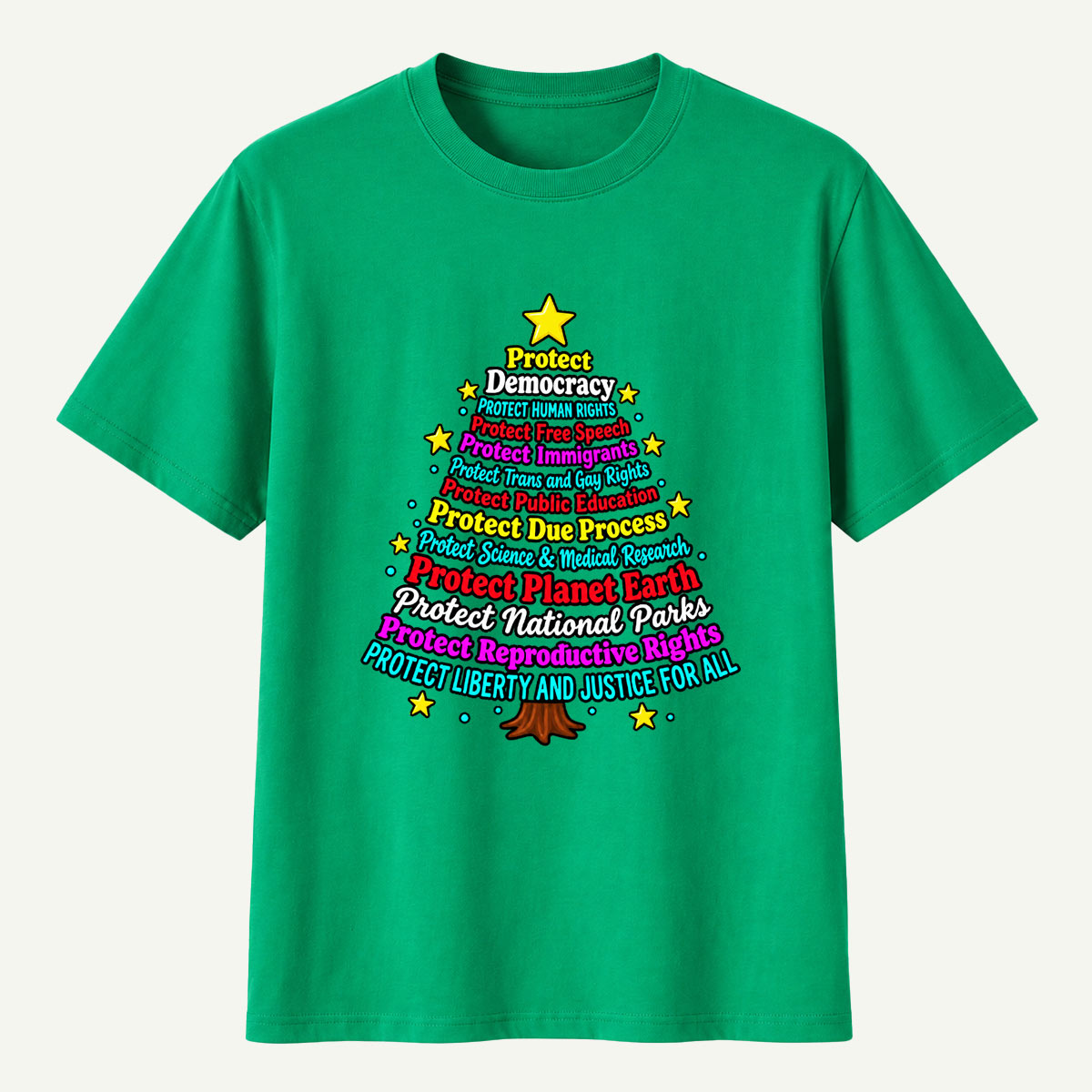 Protect Democracy And Planet Earth Christmas Tree T-Shirt