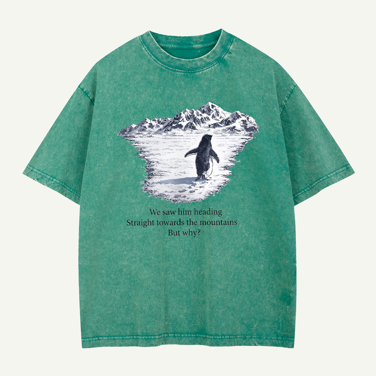 Penguin Heading for the Mountains Washed T-Shirt