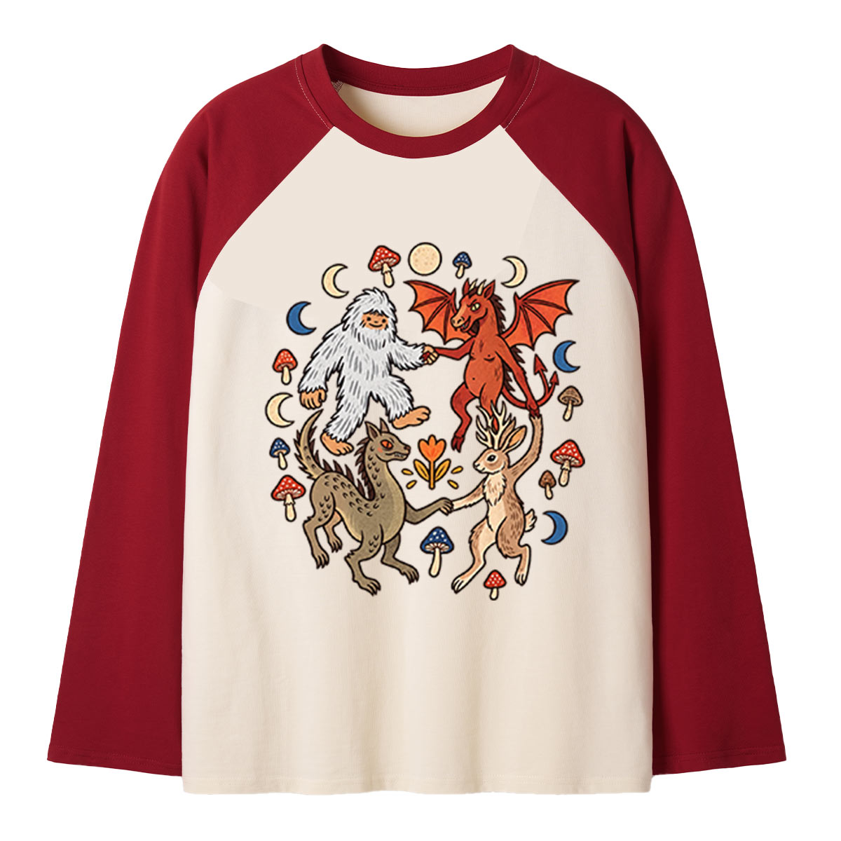 Mystical Forest Creatures Moonlit Fantasy Dance Raglan Long Sleeves