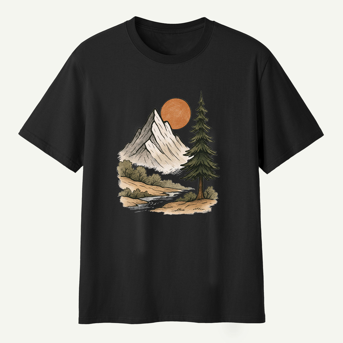 Mountain Sunset Pine River Landscape T-Shirt