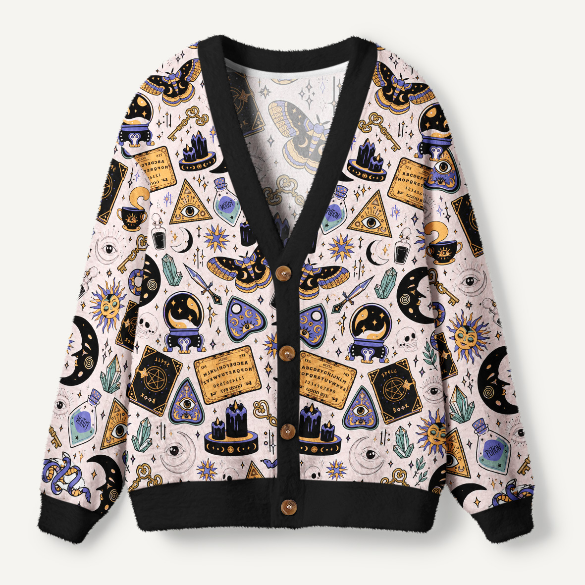 Mystical Witchcraft Butterflies And Celestial Magic Collage Ugly Cardigan Sweaters