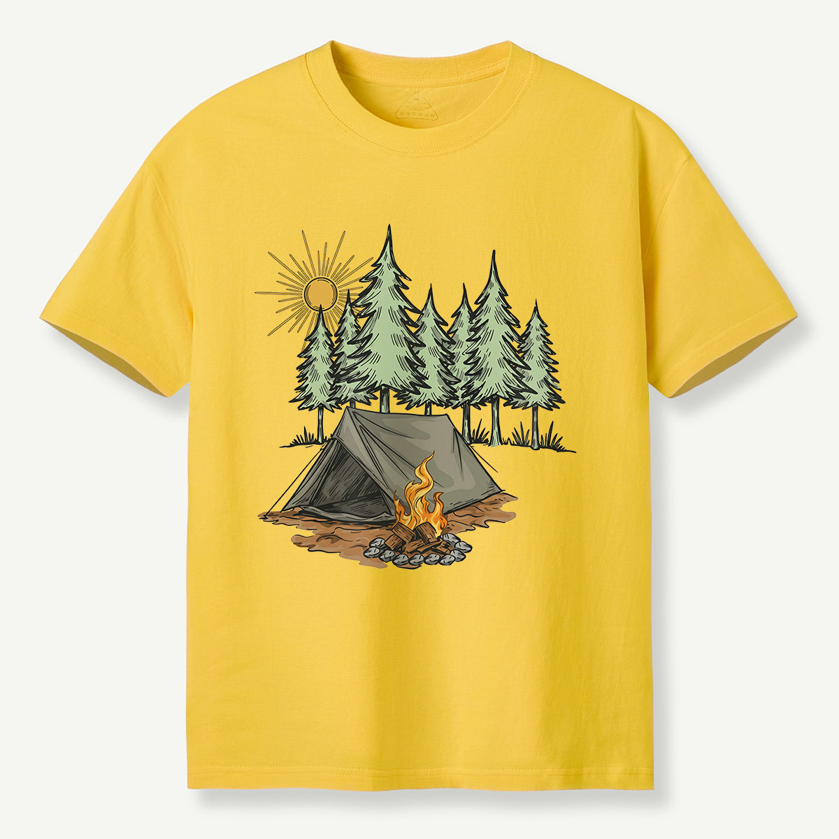 Sunny Forest Tent Campfire Illustration T-Shirt