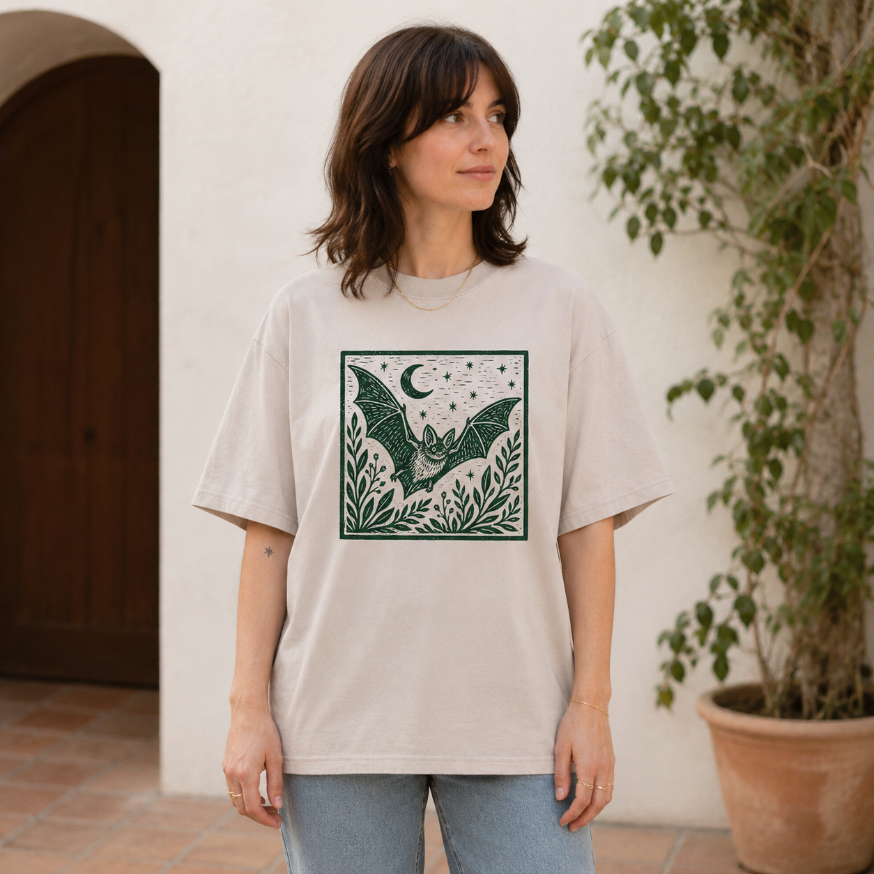 Bat Beneath the Moon Washed T-Shirt