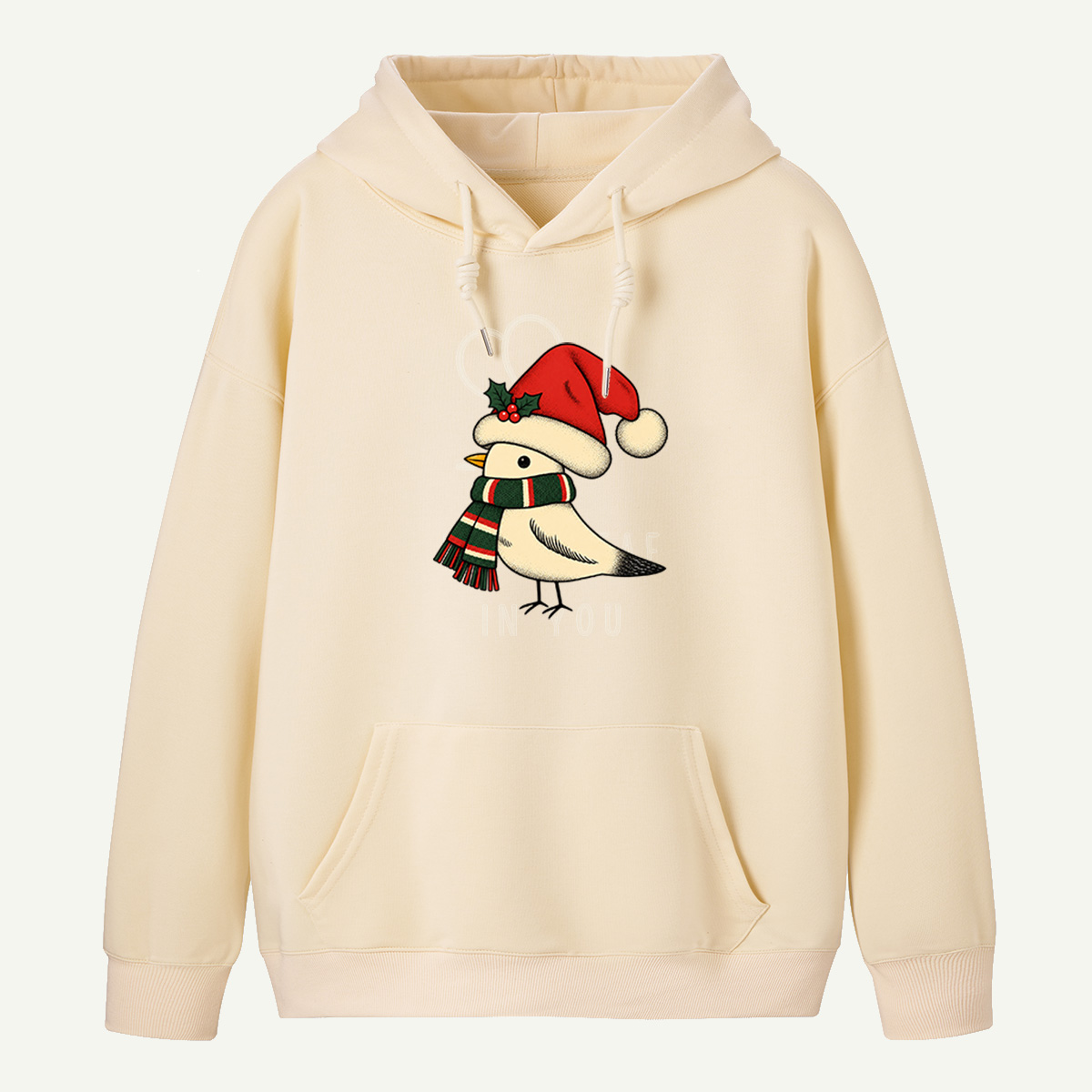 Cute Winter Bird Wearing Santa Hat And Striped Christmas Scarf Hoodie