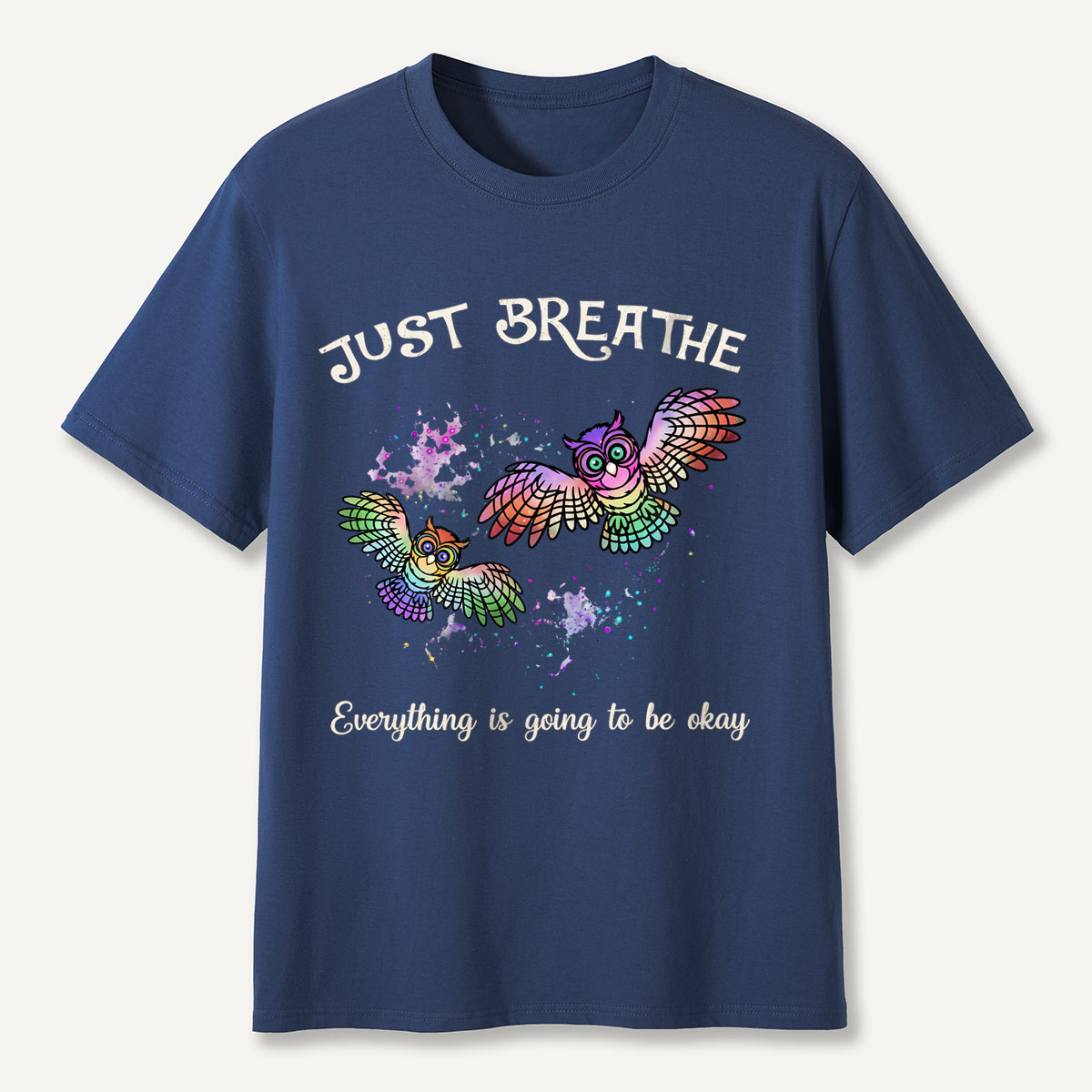 Just Breathe Colorful Owls T-Shirt