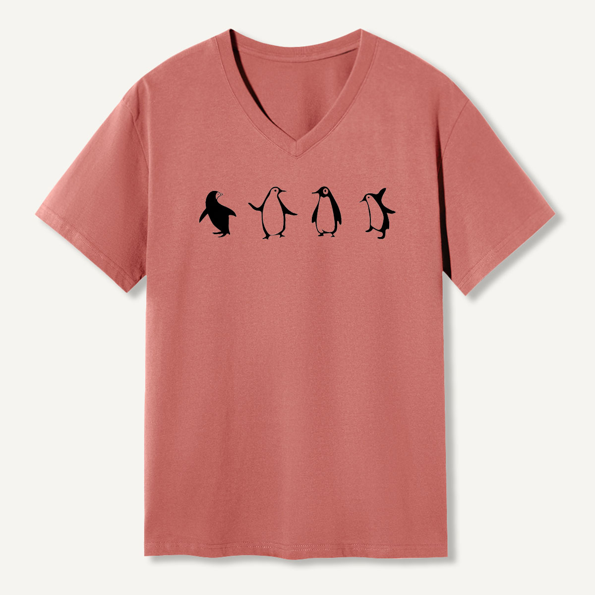 Penguin Waddle Silhouette Parade V-neck T-Shirt