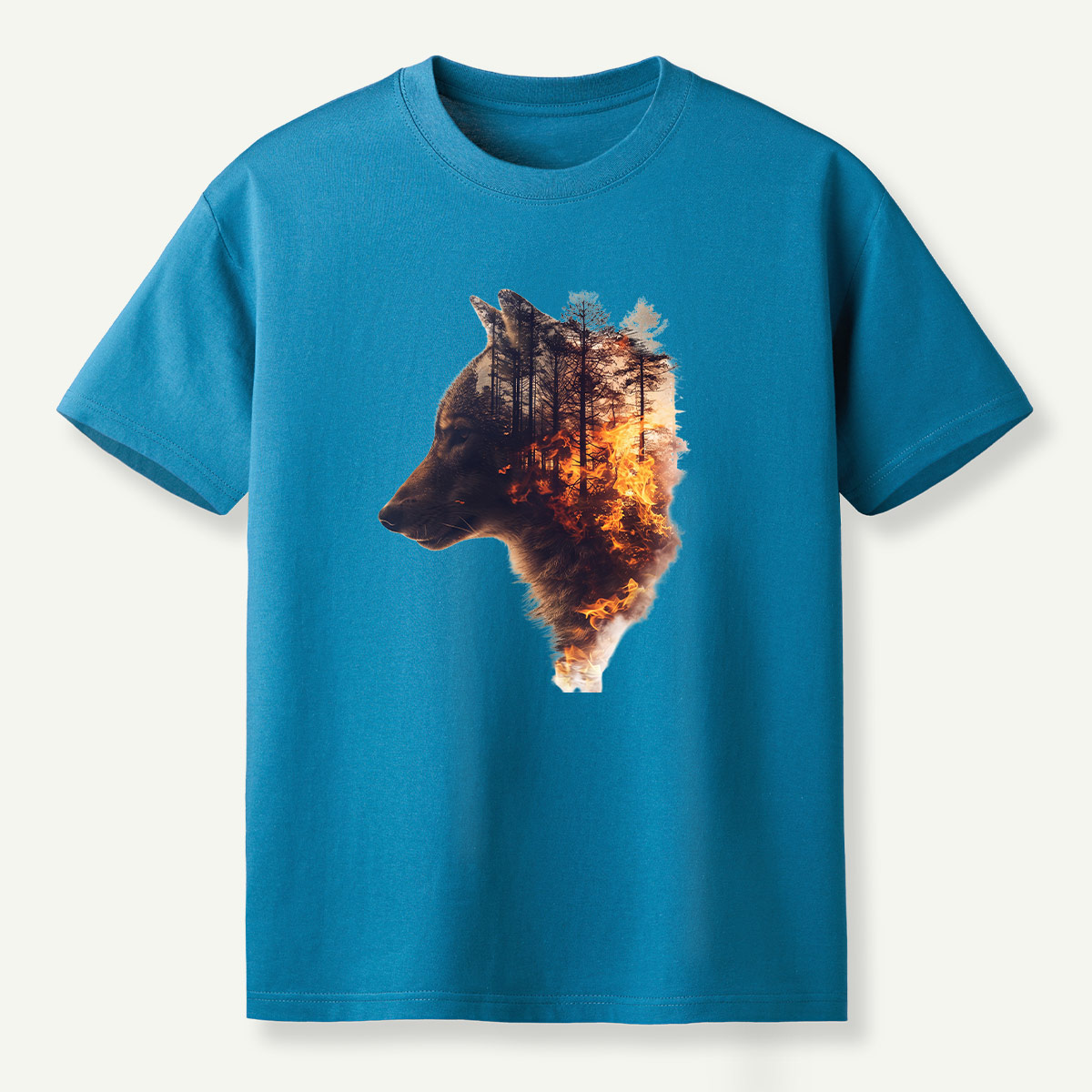 Wolf Forest Fire Double Exposure T-Shirt