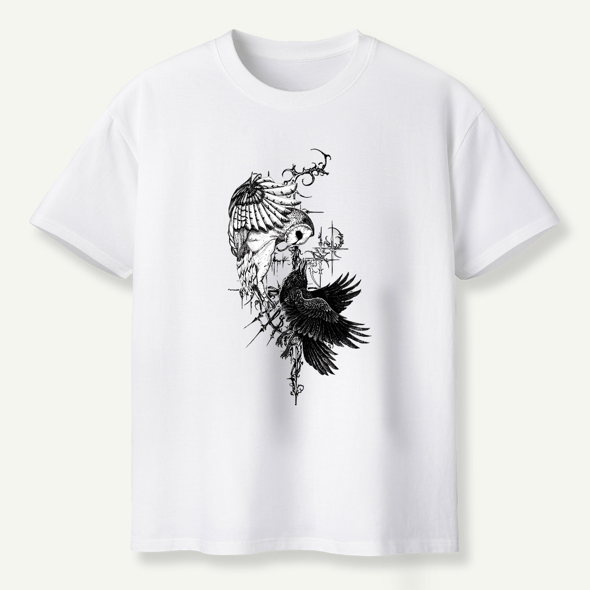 Raven And Wildflowers Gothic Botanical T-Shirt