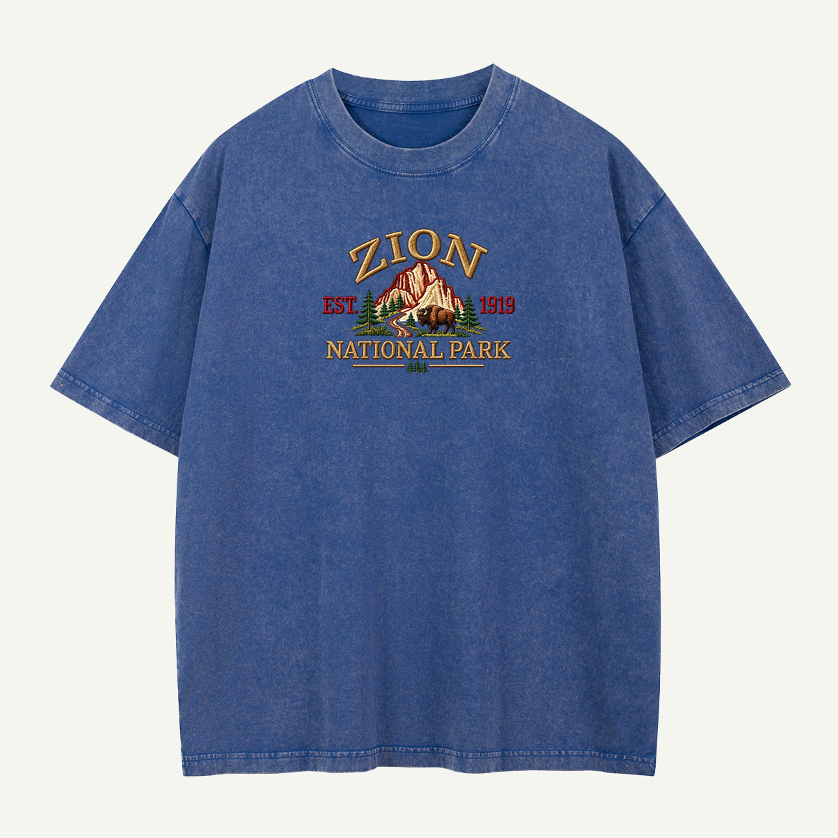 Zion Est 1919 National Park Mountain Emblem Embroidered Washed T-Shirt