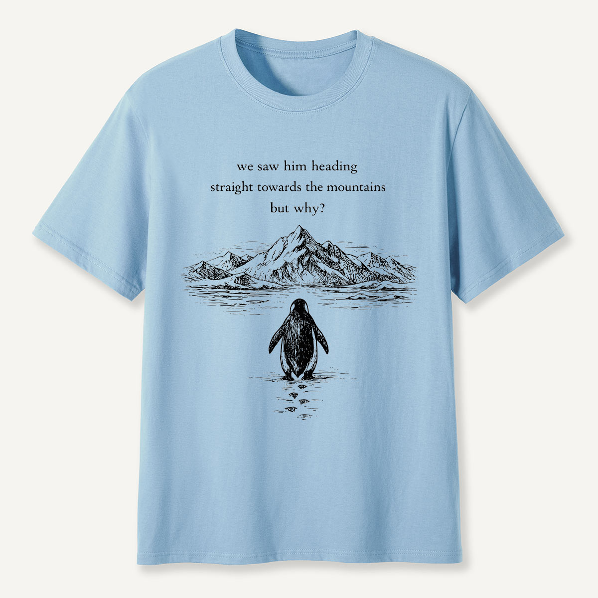 Penguin Heading Straight Towards The Mountains But Why T-Shirt