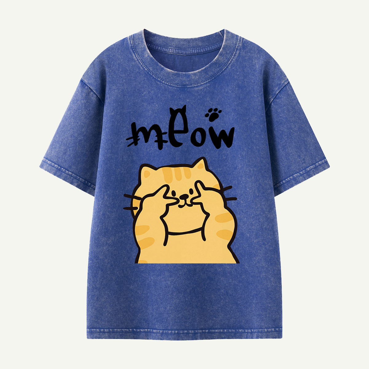 Meow Peekaboo Cat Kids Washed T-Shirt