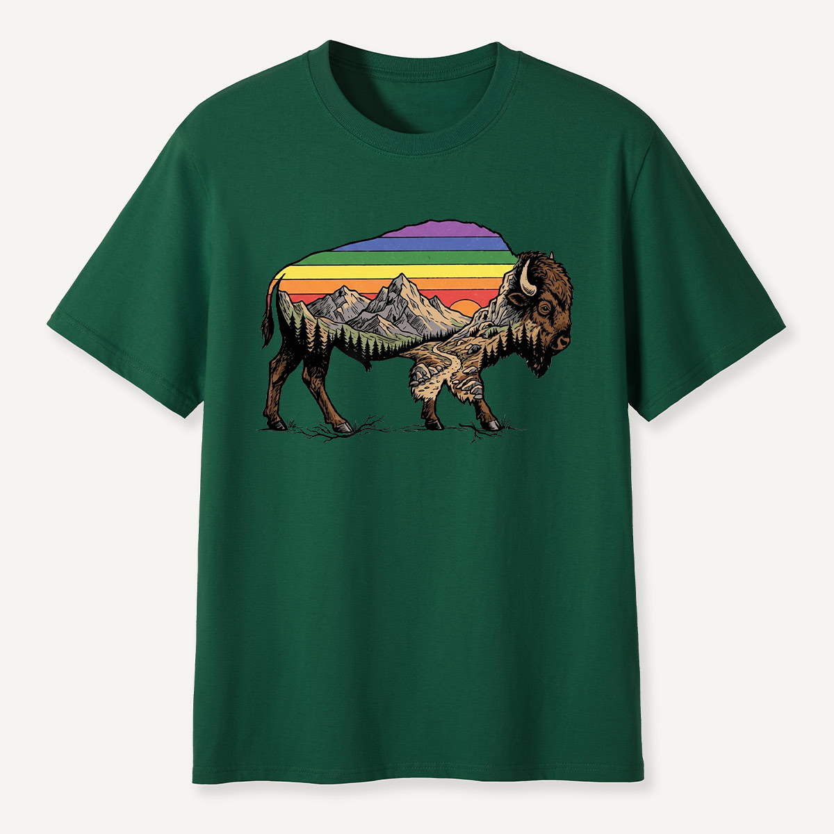 Mountain Sunset Bison Silhouette T-Shirt